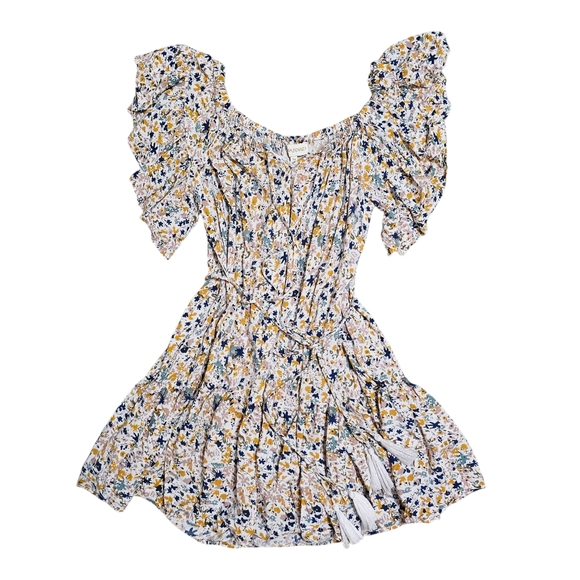 CYNTHIA ROWLEY Boho Floral Mini Dress Tassel Tie XS - Picture 1 of 2